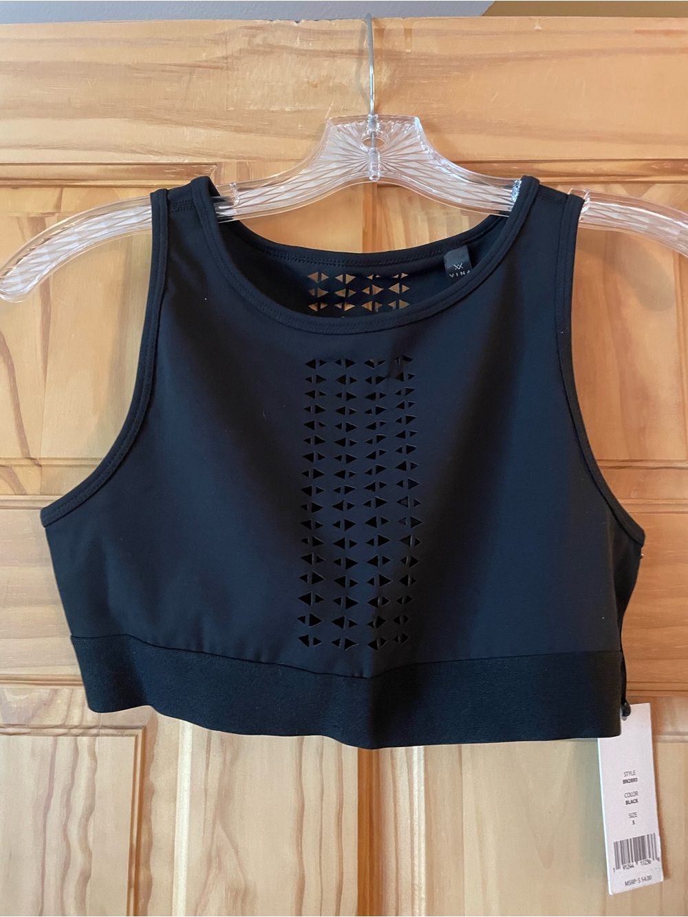 Black High-Neck Laser-Cut Sports Bra — Women's Support